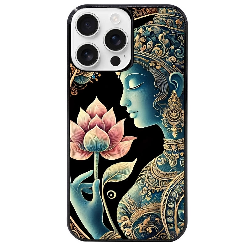Coque noire taperso pour Iphone 16 16E PLUS MAX PRO avec motif bouddha et lotus protection antichoc personnalisée