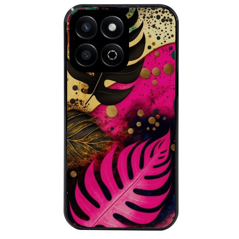 Coque noire taperso pour Honor X6 4G avec motif tropical rose et des fleurs protection antichoc personnalisée