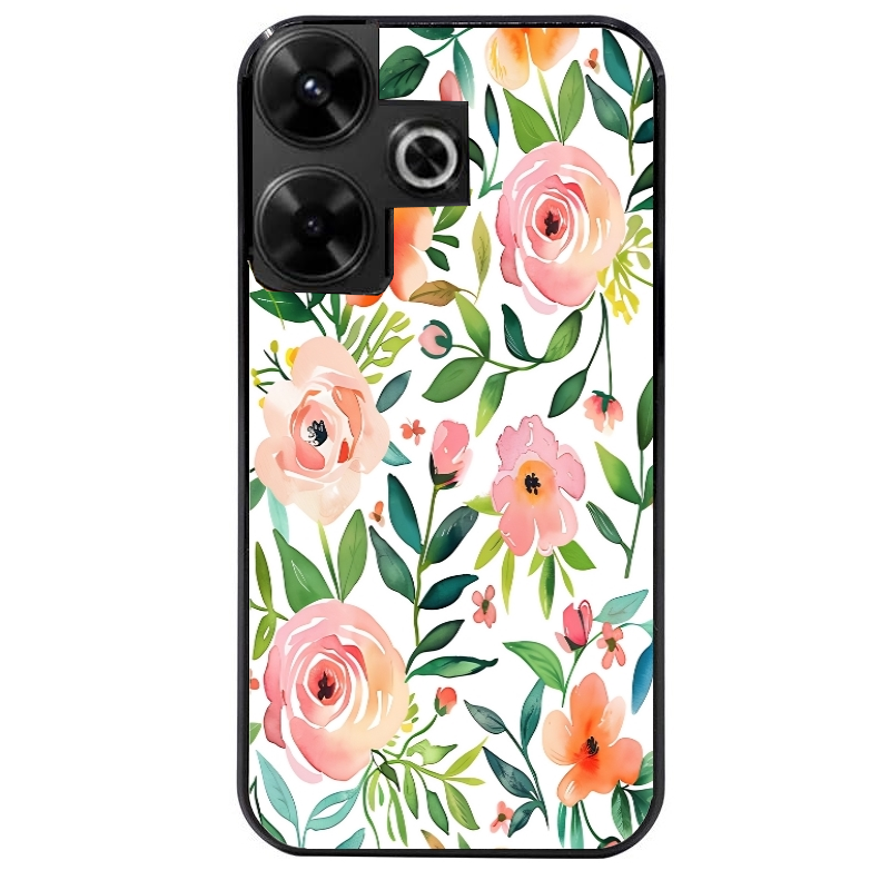 Coque noire taperso pour POCO M6 4G avec motif fleur des champs protection antichoc personnalisée