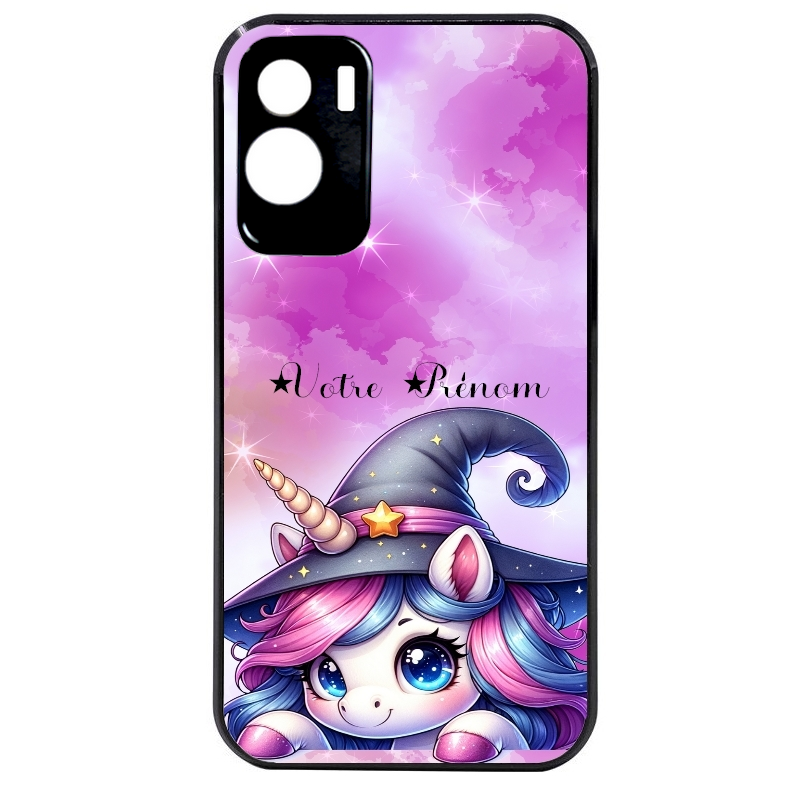Coque noire taperso pour Honor 70 LITE 90 et LITE avec motif licorne magic avec prenom protection antichoc personnalisée