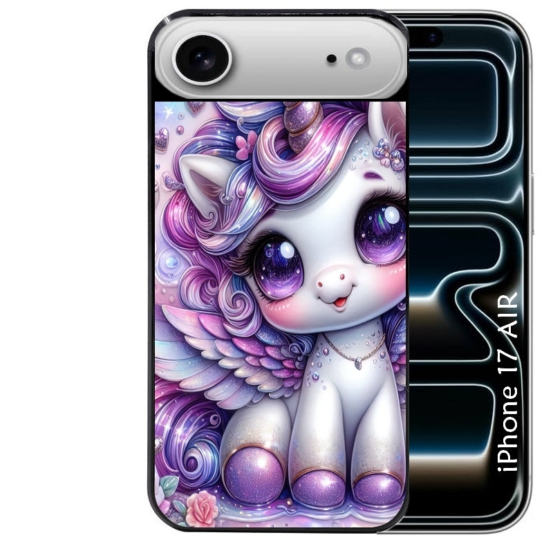 Coque noire taperso pour Iphone 17 17E AIR MAX PRO avec motif licorne violette protection antichoc personnalisée