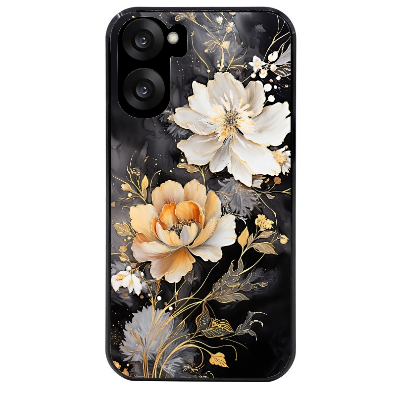 Coque noire taperso pour OnePlus Nord CE5 avec motif fleur blanche protection antichoc personnalisée