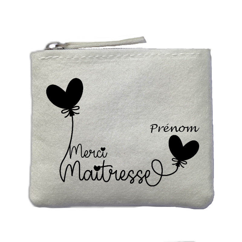 Porte monnaie personnalisé maitresse merci ballon ivoire en feutrine en feutrine ivoire