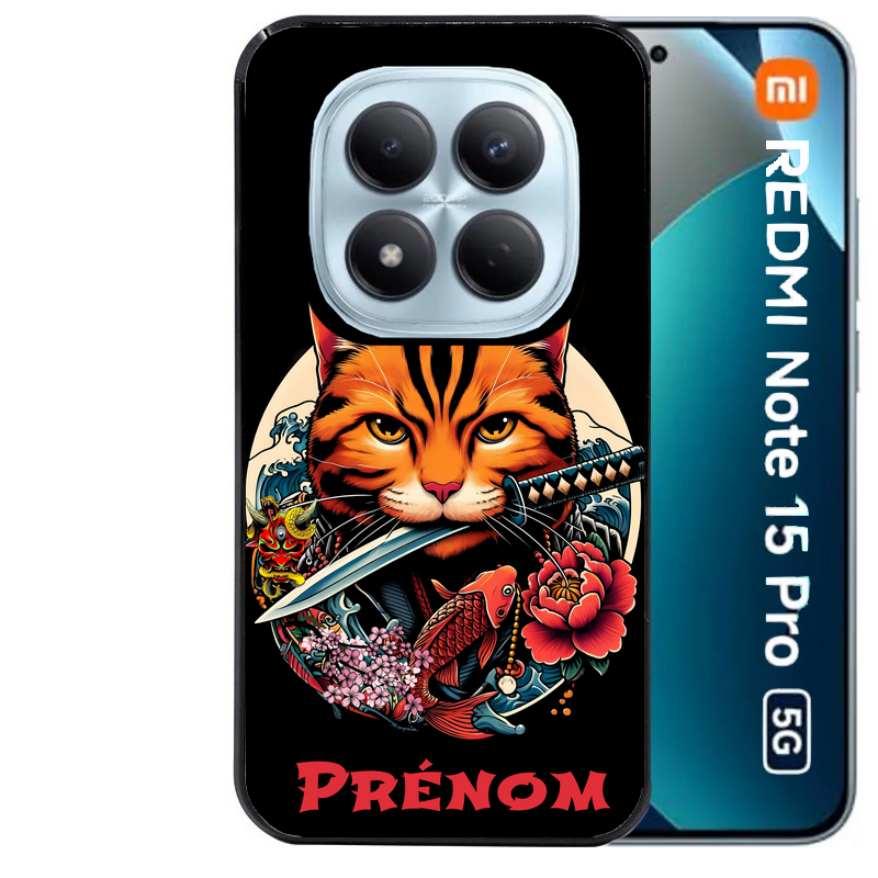 Coque noire taperso pour Redmi Note 15 et PRO PLUS 4G 5G avec motif chat carpe koii japan personnalise protection antichoc personnalisée