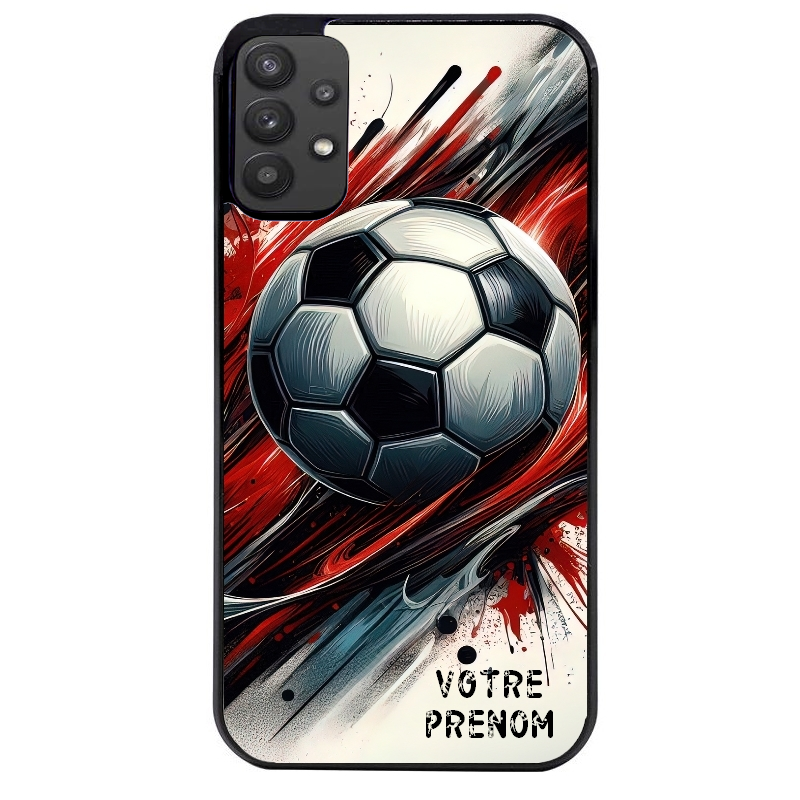 Coque noire taperso pour galaxy A22 A32 A52 A52S 4G 5G  avec motif ballon foot avec prenom protection antichoc personnalisée