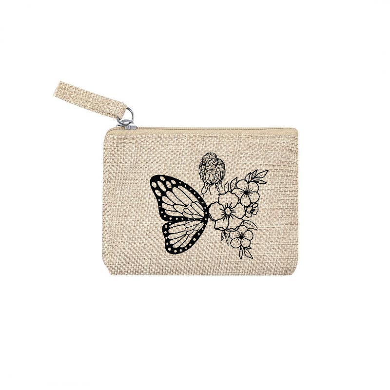 Pochette personnalisée motif femme papillon en toile et simili cuir personnalisée
