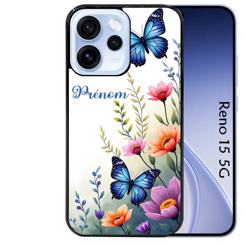 Coque noire taperso pour OPPO Reno 15 et F FS 5G avec motif papillon prenom personnalisee protection antichoc personnalisée