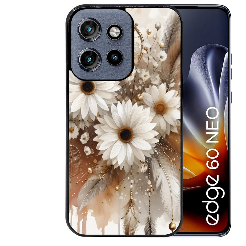 Coque noire taperso pour Moto Edge 60 et Neo Fusion Pro avec motif dreamcatcher marguerite protection antichoc personnalisée
