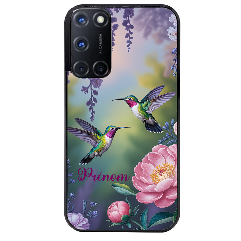 Coque noire taperso pour OPPO Reno 8 LITE avec motif colibri couple personnalise protection antichoc personnalisée