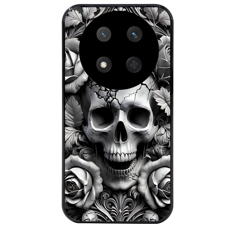 Coque noire taperso pour Magic 7 LITE et PRO avec motif tete de mort fleur protection antichoc personnalisée