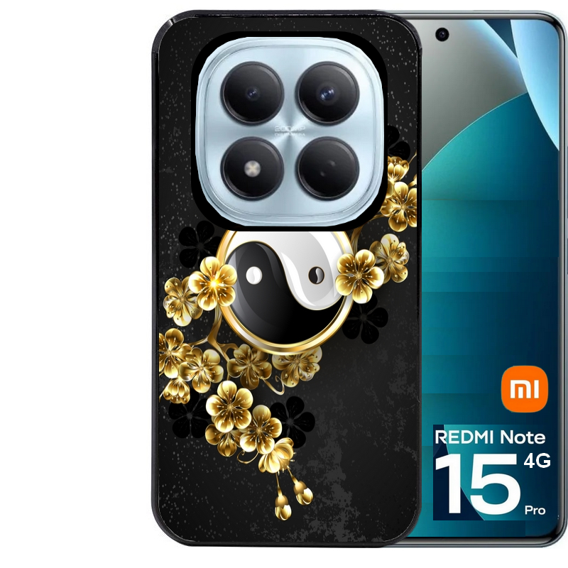 Coque noire taperso pour Redmi Note 15 et PRO PLUS 4G 5G avec motif yin yang et fleur protection antichoc personnalisée
