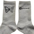 Chaussettes personnalisée paillettes argent motif papillon et fleur