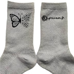 Chaussettes personnalisée paillettes argent motif papillon et fleur