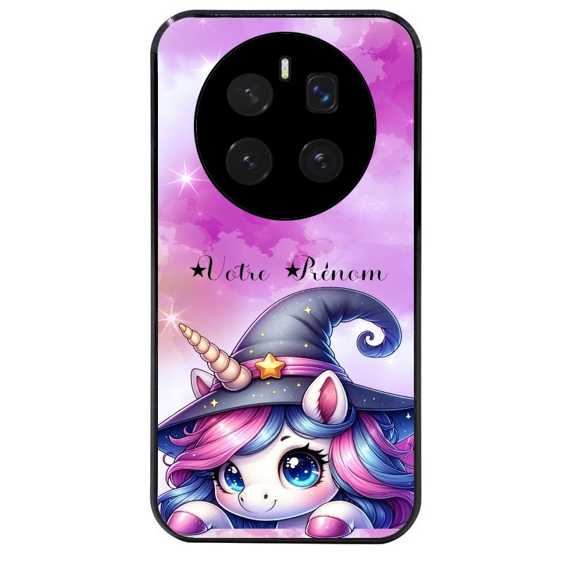 Coque noire taperso pour Magic 7 LITE et PRO avec motif licorne magic avec prenom protection antichoc personnalisée