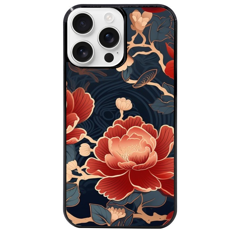 Coque noire taperso pour Iphone 16 16E PLUS MAX PRO avec motif fleur japan protection antichoc personnalisée