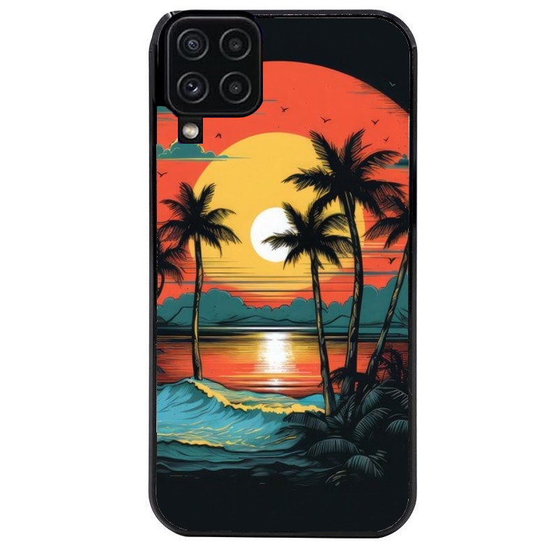 Coque noire taperso pour galaxy A22 A32 A52 A52S 4G 5G  avec motif hawaii palmier protection antichoc personnalisée