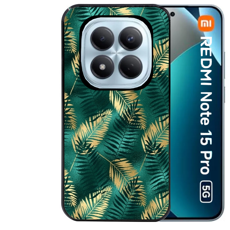 Coque noire taperso pour Redmi Note 15 et PRO PLUS 4G 5G avec motif palmier vert protection antichoc personnalisée