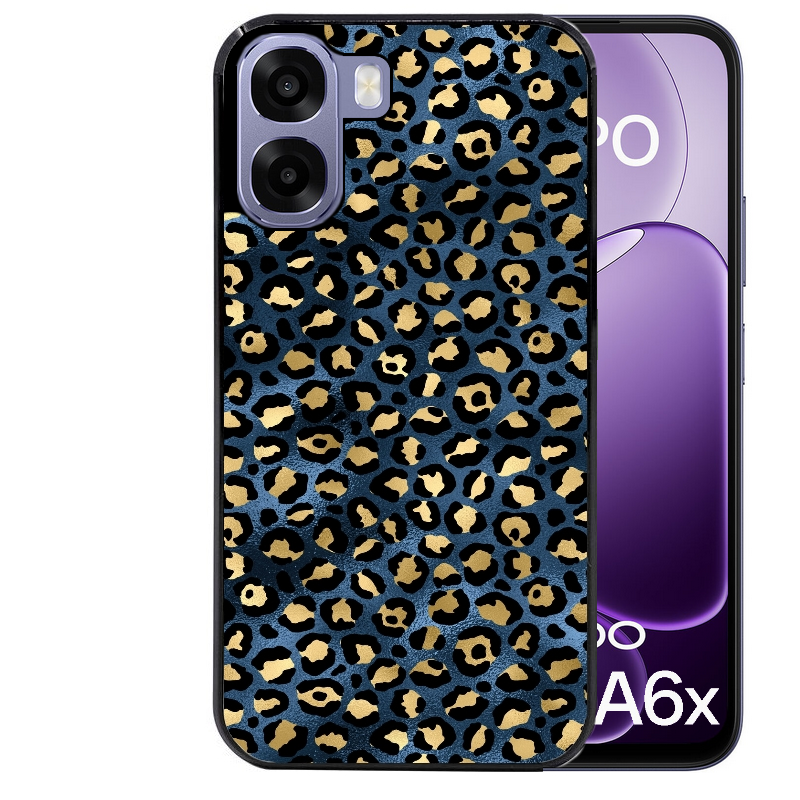 Coque noire taperso pour OPPO A6 A6X 4G et 5G avec motif leopard bleu protection antichoc personnalisée