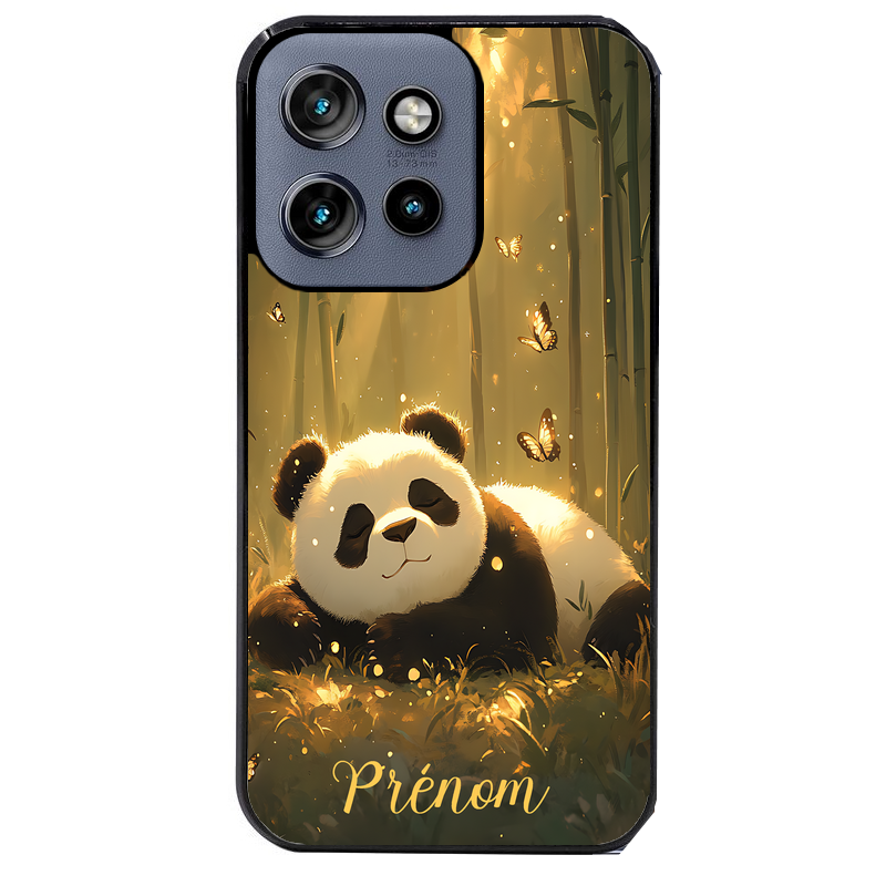 Coque noire taperso pour Moto Edge 60 et Neo Fusion Pro avec motif panda et papillon personnalisee protection antichoc personnalisée