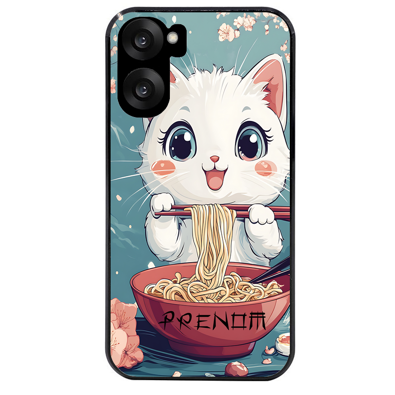 Coque noire taperso pour OnePlus Nord CE5 avec motif chat ramen cerisier protection antichoc personnalisée