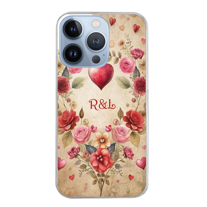 Coque taperso pour Iphone 12 et PRO MINI PRO MAX avec motif coeur vintage et initiales personnalisee protection antichoc personnalisée