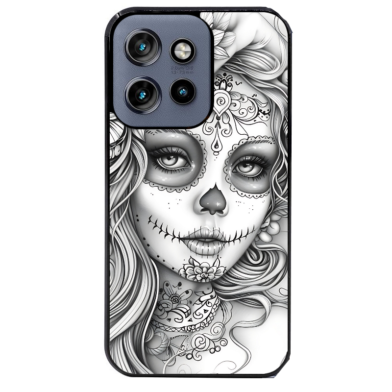 Coque noire taperso pour Moto Edge 60 et Neo Fusion Pro avec motif mort calavera tatoo protection antichoc personnalisée
