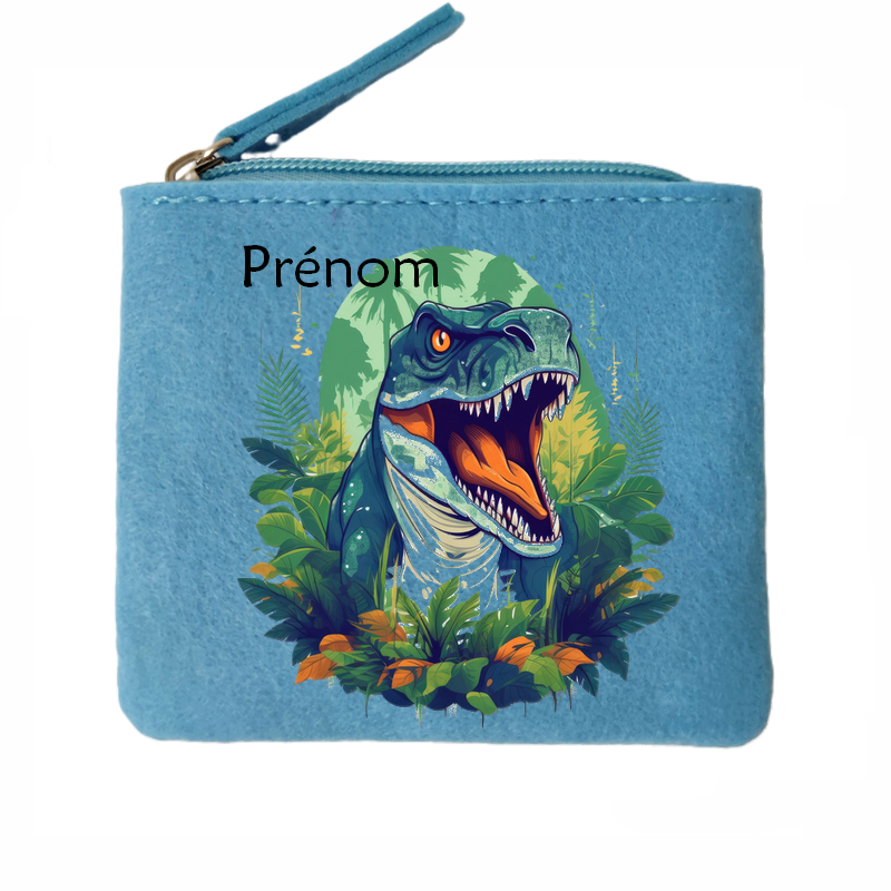 Porte monnaie personnalisé dino jungle en feutrine en feutrine