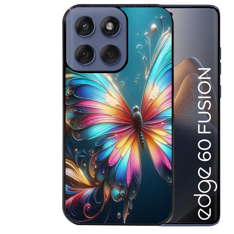 Coque noire taperso pour Moto Edge 60 et Neo Fusion Pro avec motif papillon arc protection antichoc personnalisée