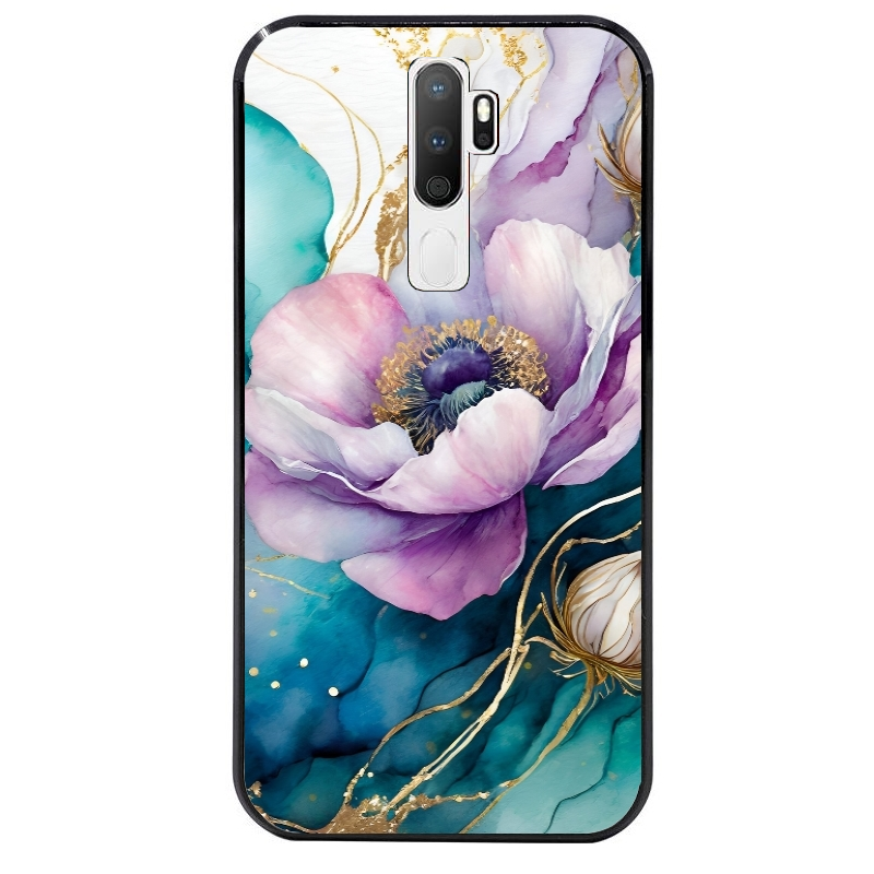 Coque noire taperso pour OPPO A5 A9 2020 avec motif marbre fleur protection antichoc personnalisée