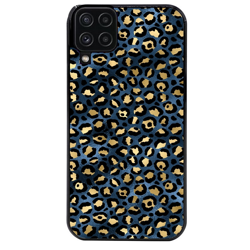 Coque noire taperso pour galaxy A22 A32 A52 A52S 4G 5G  avec motif leopard bleu protection antichoc personnalisée