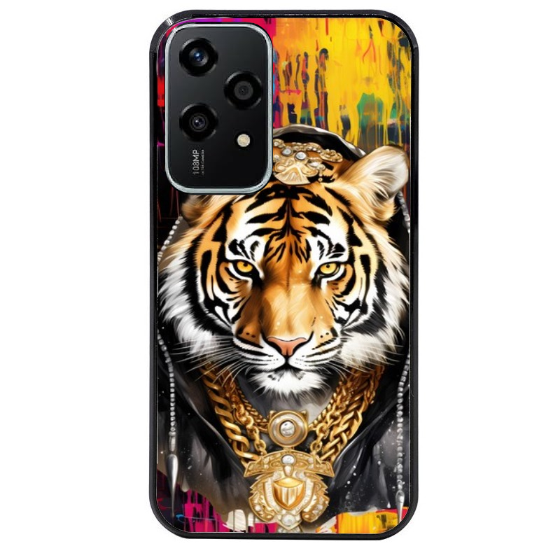 Coque noire taperso pour Honor 200 et Lite Pro Smart avec motif tigre style hip hop protection antichoc personnalisée