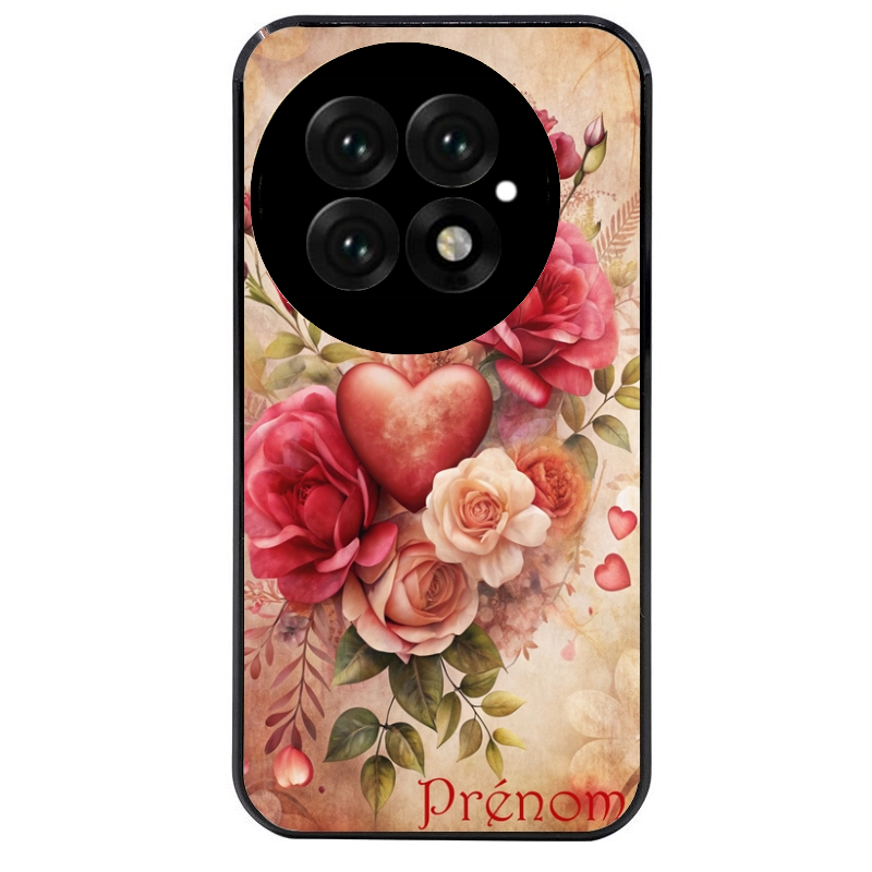 Coque noire taperso pour OnePlus 13 avec motif coeur et fleur personnalisee protection antichoc personnalisée