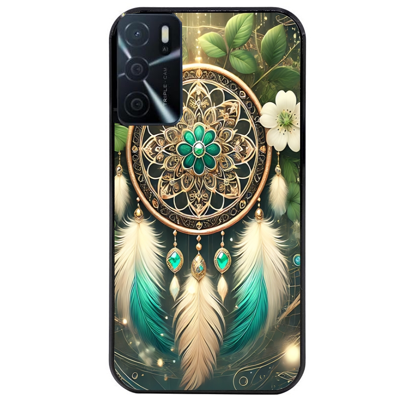 Coque noire taperso pour OPPO A16 et A16S avec motif dreamcatcher talisman protection antichoc personnalisée