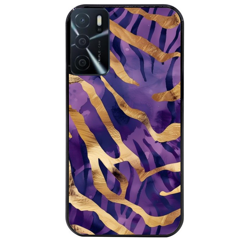 Coque noire taperso pour OPPO A16 et A16S avec motif zebre violet protection antichoc personnalisée