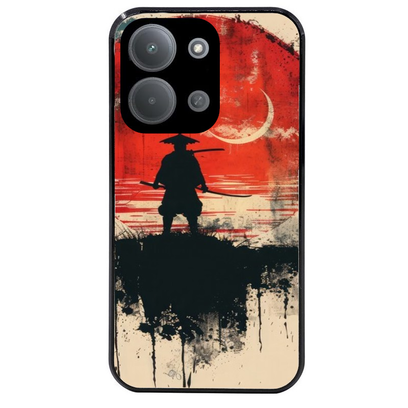 Coque noire taperso pour POCO C85 avec motif samourai rouge protection antichoc personnalisée