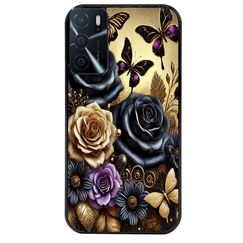 Coque noire taperso pour OPPO A16 et A16S avec motif papillon gothic protection antichoc personnalisée