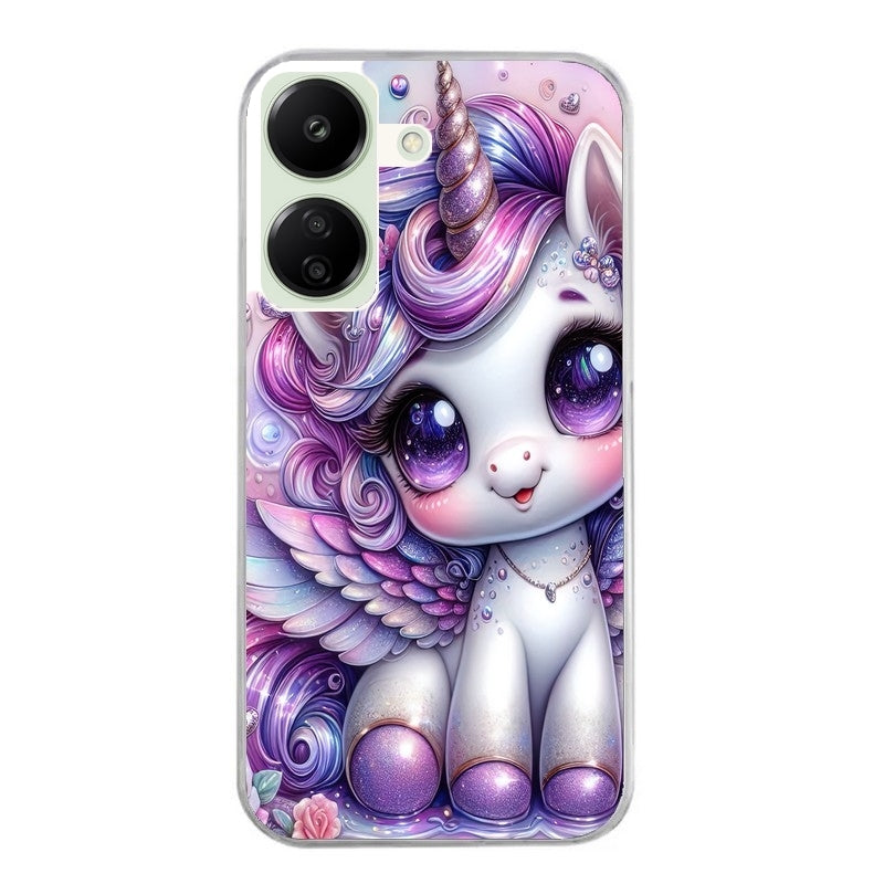 Coque taperso pour POCO C65 4G avec motif licorne violette protection antichoc personnalisée