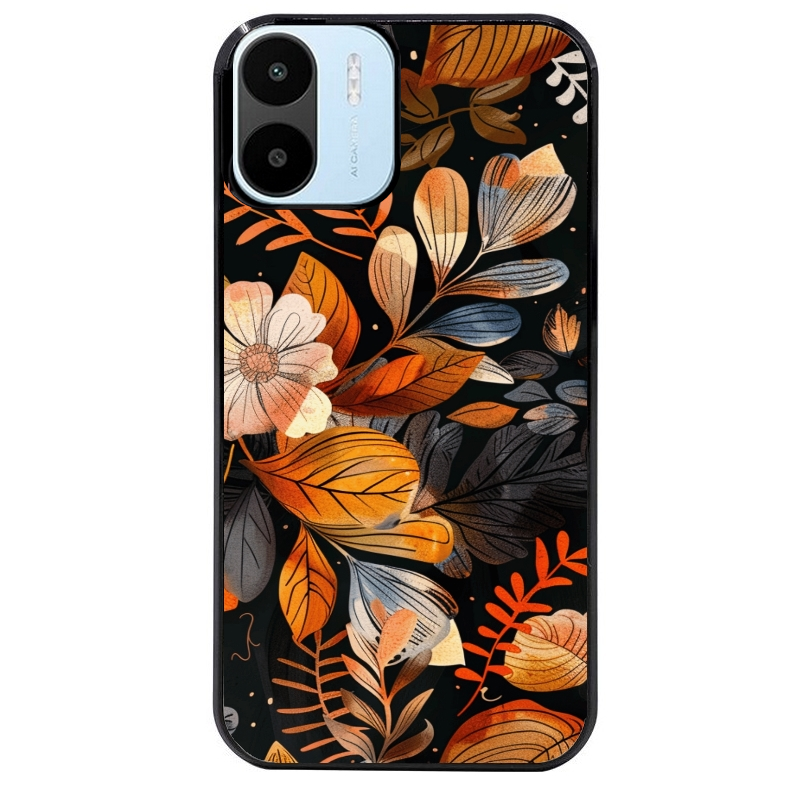Coque noire taperso pour Redmi A1 et A2 avec motif fleur automne protection antichoc personnalisée