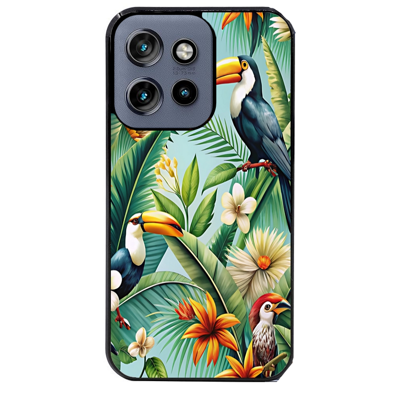 Coque noire taperso pour Moto Edge 60 et Neo Fusion Pro avec motif perroquet tropical protection antichoc personnalisée