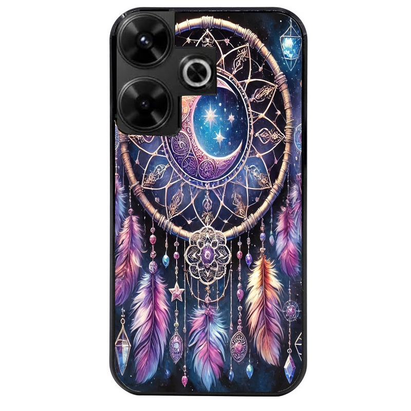 Coque noire taperso pour POCO M6 4G avec motif dreamcatcher et lune protection antichoc personnalisée