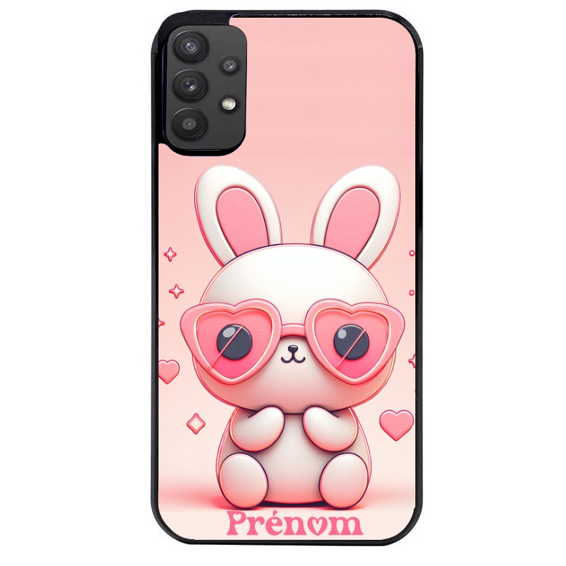 Coque noire taperso pour galaxy A22 A32 A52 A52S 4G 5G  avec motif lapin lunettes personnalisee protection antichoc personnalisée