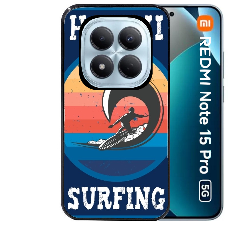 Coque noire taperso pour Redmi Note 15 et PRO PLUS 4G 5G avec motif hawaii et surf protection antichoc personnalisée