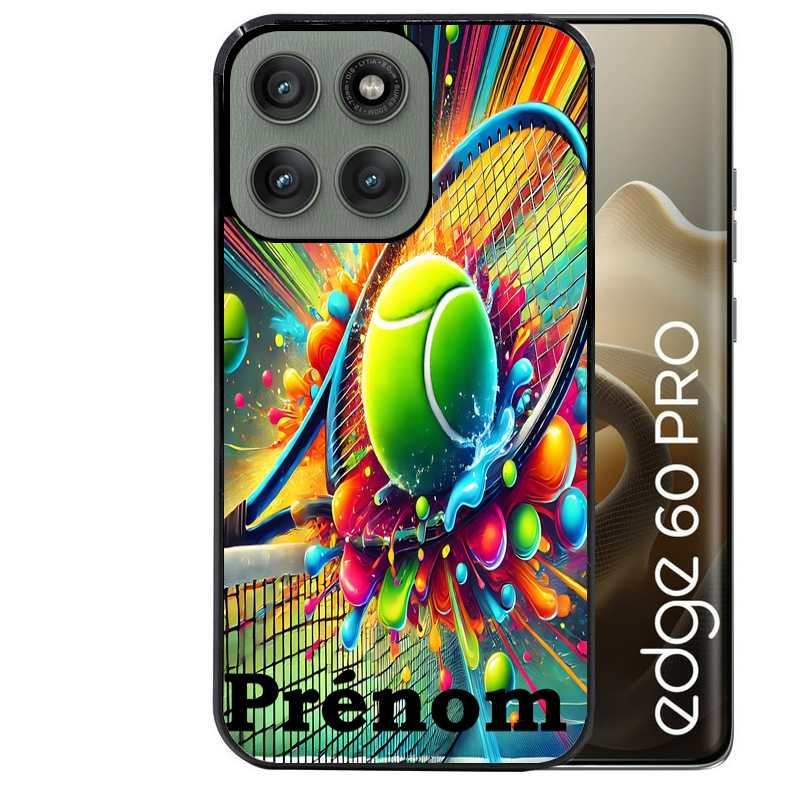 Coque noire taperso pour Moto Edge 60 et Neo Fusion Pro avec motif tennis color personnalisee protection antichoc personnalisée