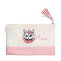 Pochette personnalisée motif chat pastel en toile et simili cuir personnalisée