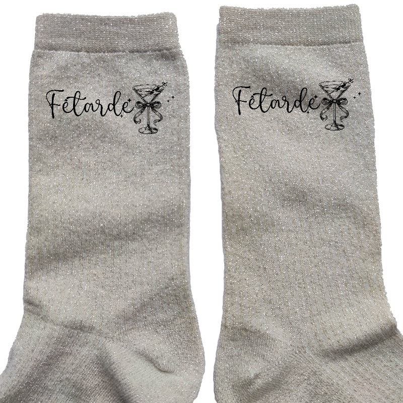 Chaussettes paillettes crème motif fétarde