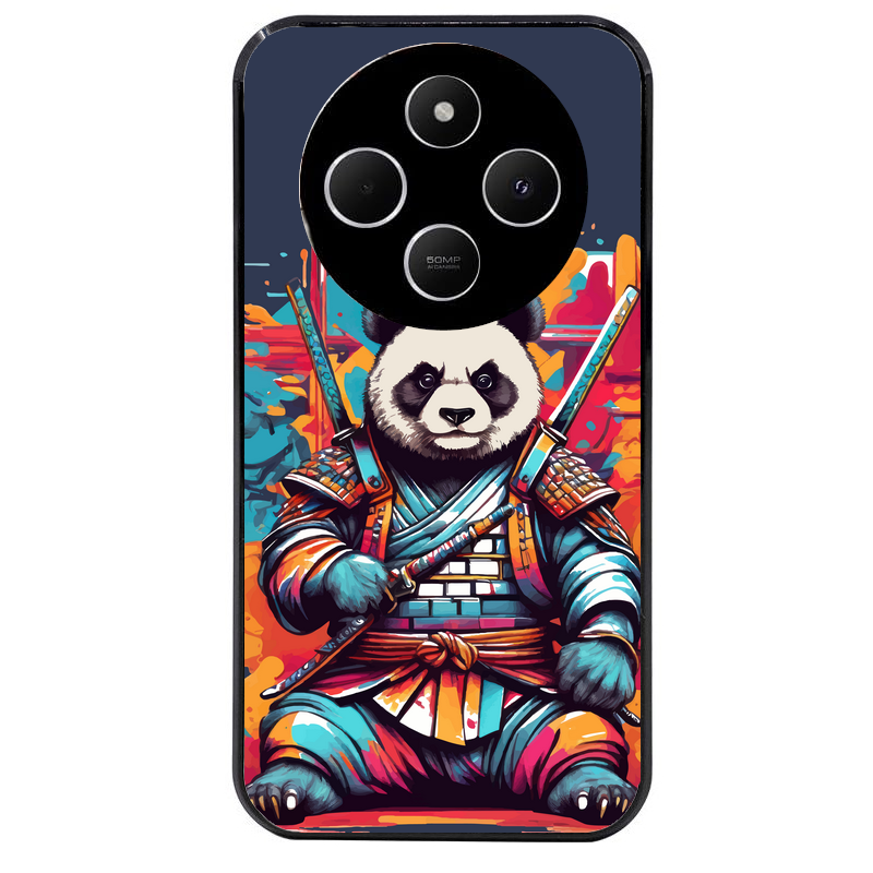 Coque noire taperso pour POCO C75 avec motif panda katana personnalisee protection antichoc personnalisée