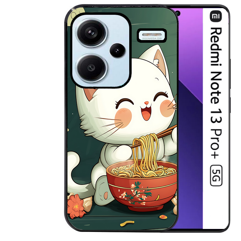 Coque noire taperso pour Redmi Note 13 PRO PLUS 5G avec motif chat ramen nuage protection antichoc personnalisée