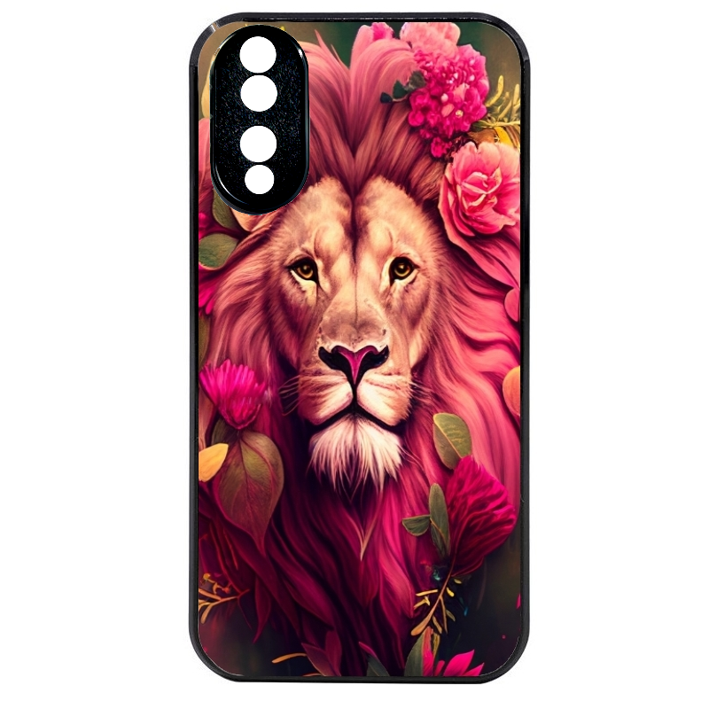 Coque noire taperso pour Honor 70 LITE 90 et LITE avec motif lion et fleurs rose protection antichoc personnalisée