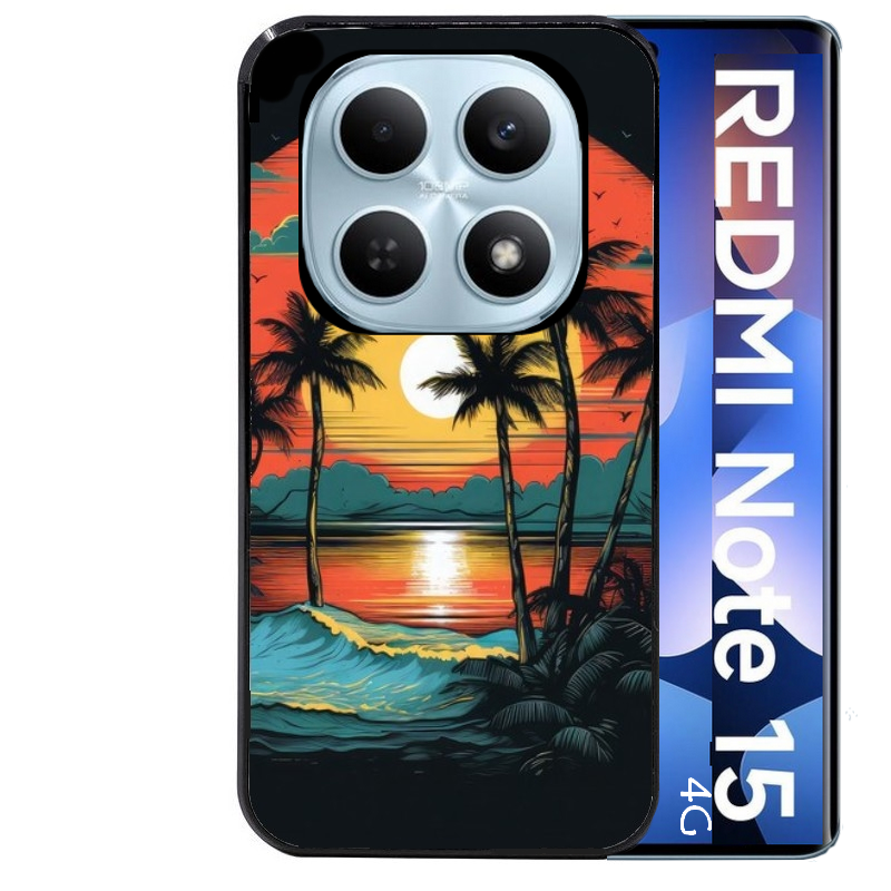 Coque noire taperso pour Redmi Note 15 et PRO PLUS 4G 5G avec motif hawaii palmier protection antichoc personnalisée
