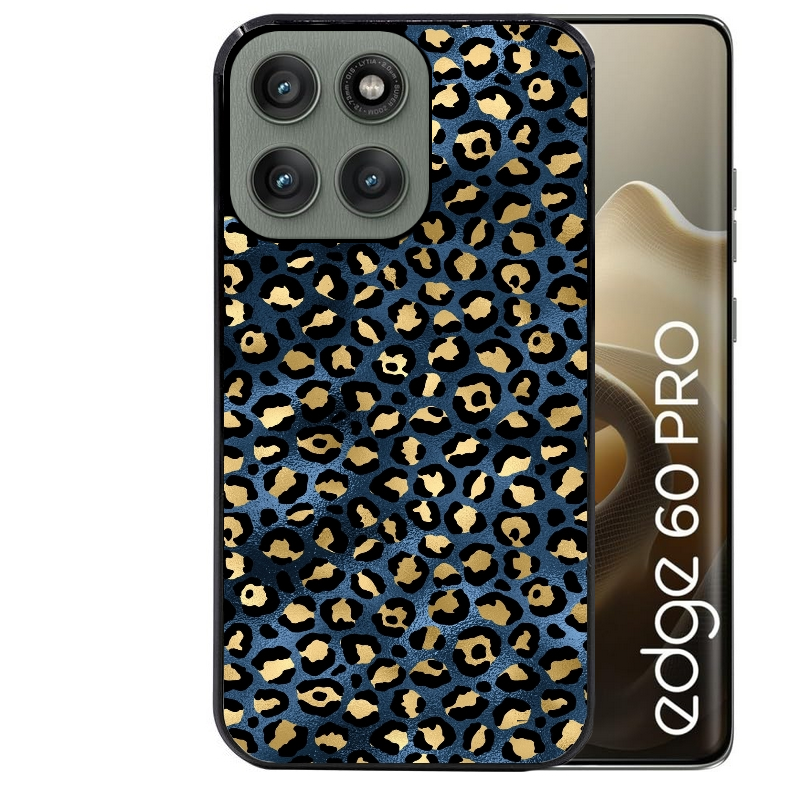 Coque noire taperso pour Moto Edge 60 et Neo Fusion Pro avec motif leopard bleu protection antichoc personnalisée